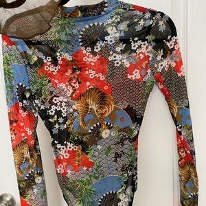 Mesh Bodysuit - Chinese print